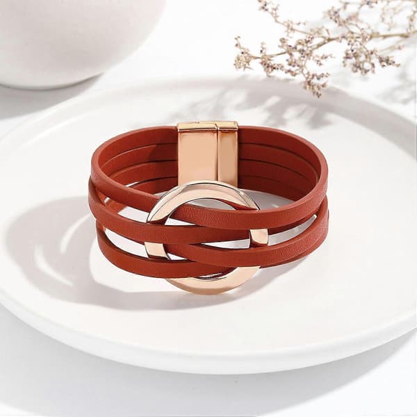 Læderarmbånd til kvinder Boho Læder Wrap Armbånd Håndlavet Lagdelt Læder