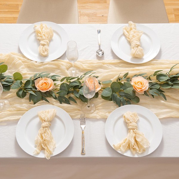 4m Gaze-løper til bryllup, bordløper i cheesecloth, Rustikk styling Beige