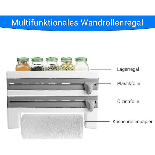 Folie- og husholdningsfilmdispenser, papirrullerholder med skarpe blade og opbevaringsstativ, til køkkenbad