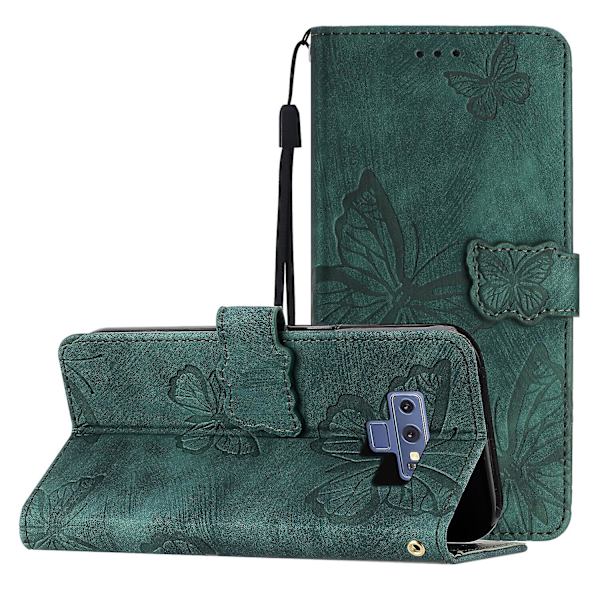 Kompatibel med Samsung Galaxy Note 9 Embossed Butterfly Case Med Tegnebog Og Kickstand Cover [DM] Green
