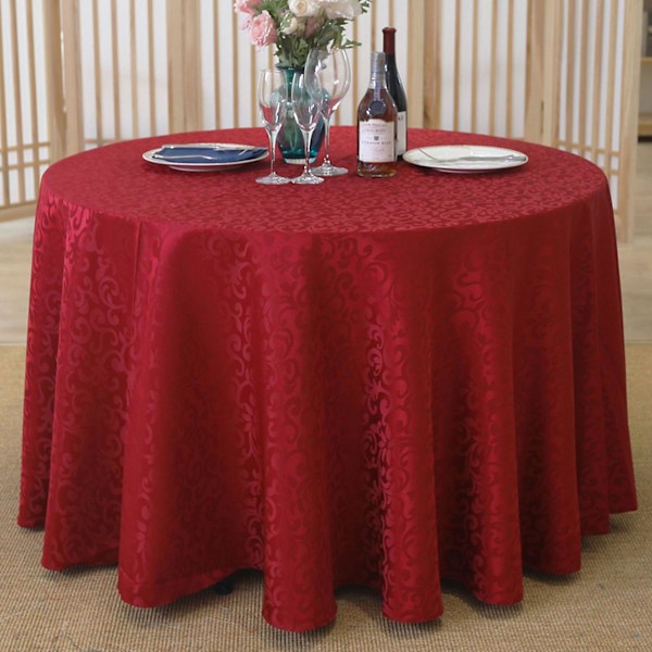 Rivtålig bordsduk i polyester, bleknar inte, tvättbar, rund bordsduk för kök Wine Red