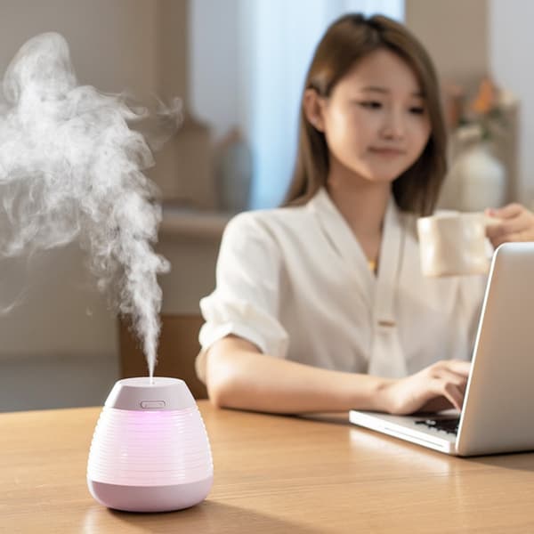 Creative Home Office Pine Cone Humidifier with 7-Color LED & Auto Shut-Off Purple