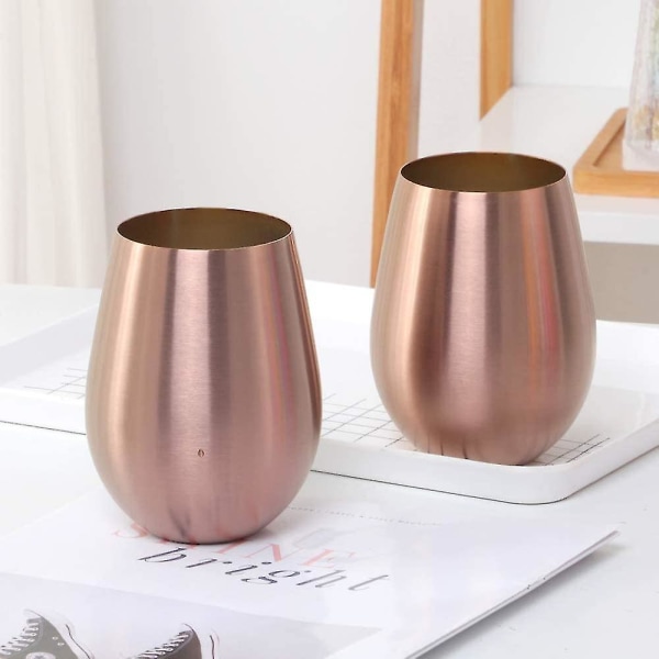Nya 2023 Rostfritt Stål Stemlösa Vinglas, Utomhus Bärbar Vinglas - Set Om 2 MetalldricksglasBY Rose gold