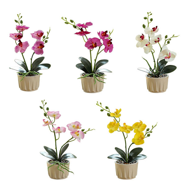 Kunstig Phalaenopsis Pottet - Realistisk Orkidé Dekoration til Hjem & Kontor - Nem Pleje Silkeblomst - Fantastisk GaveBY White