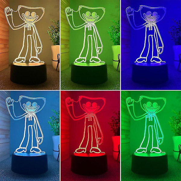 Poppy Playtime Huggy Wuggy Yövalo 3D LED 7 Väriä Lamppu Malli Sisustus Syntymäpäivälahja