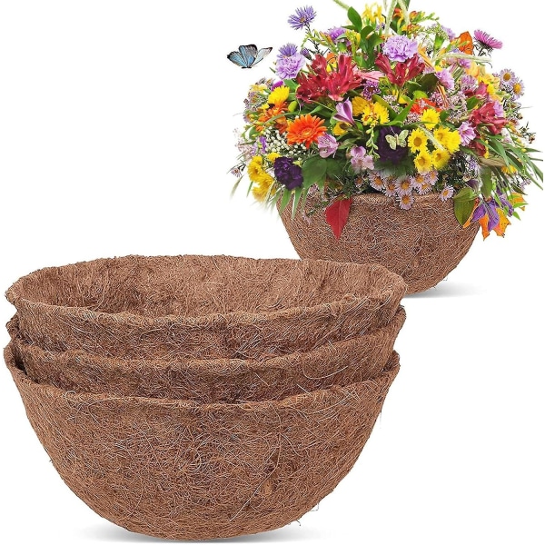 3-pack Hängande Korg Kokosfoder Väggmonterad Kokosfoder Tråg 100% Naturliga Växtfibrer Foder Utomhus Planteringsfoder Kokosfibrer Planteringsfoder 14 inch