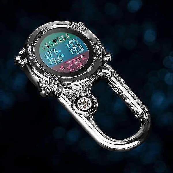 Karbinhake Klocka Digital Clip-On Quartz Klocka Multifunktionell Karbinhake Fickur Lysande Urtavla Karbinhake Klocka Med Kompassblå