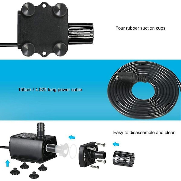 Ultralyd Stille Fontene Pumpe Dc12v 10w 400l/h Løft 400cm Mini Børsteløs Vannpumpe 5.52.1mm Hunn Submersible Fontene Pumpe Med Strømjusteringsfunksjon