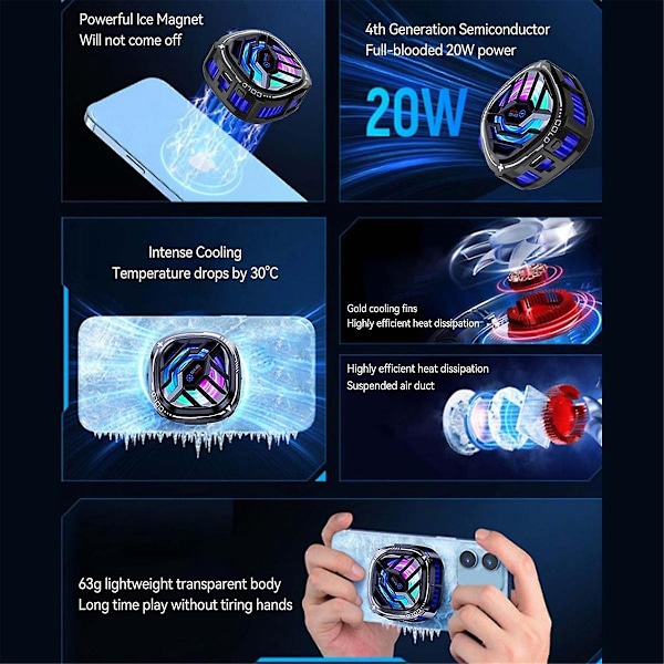 X76Pro Mobiltelefonkylare, Telefonkylarefläkt med halvledarkylchip, RGB Telefonkylarefläkt Mobiltelefonkylare
