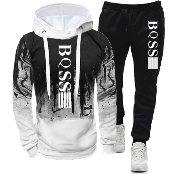 Herrar Hoodies för Män Kläder Splash Ink Sweatshirt Kostym Man Tracksuit Byxor Set Nytt i Hoodies & Sweatshirts Sport Kostymer Set Red L