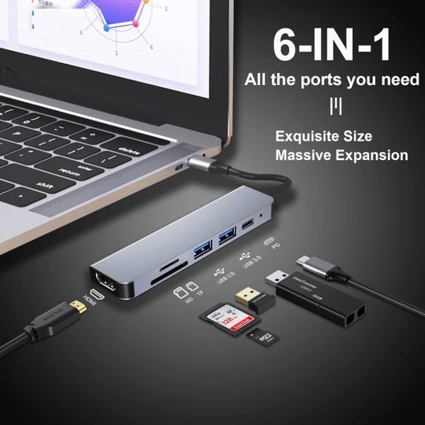 USB C HUB, moniporttinen USB C -sovitin MacBook Pro- ja Air-lisävarusteille
