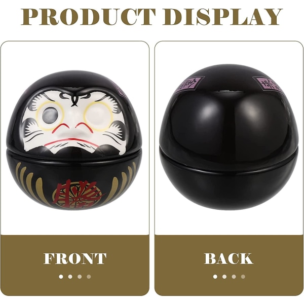 2 stk. Daruma-dukker Keramisk Tumbler Daruma Samleobjekter Håndlagde Daruma-dukke Og Lykkeønskninger Skrivebordsdekorasjon Black