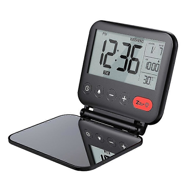 Fällbar Digital Resväckarklocka Fällbar Sängbordsklocka Med Snooze-funktion Black