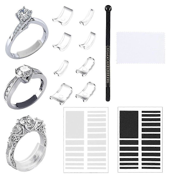 8 st Ringstorleksjusterare för Lösa Ringar Transparent Osynlig Ringadapter Kit med Silverputs As Shown