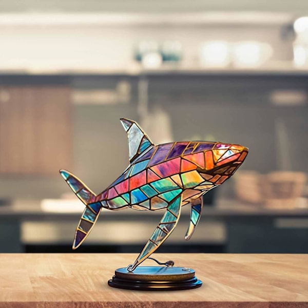 Metal Dyredekoration Havefigur Vilddyr Have Farverig Kunst Skrivebords Skulptur Sharks