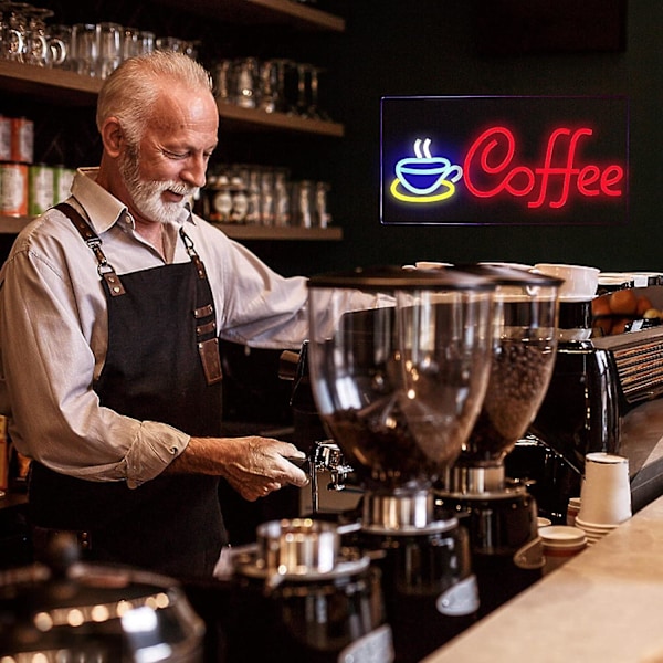 Kaffe Neonljusskylt Ljusstark LED Neonljusskylt USB-driven Caféskylt Väggdekor För Kaffebarer Butiker Restaurangdekor,BY Red-Blue- Orange