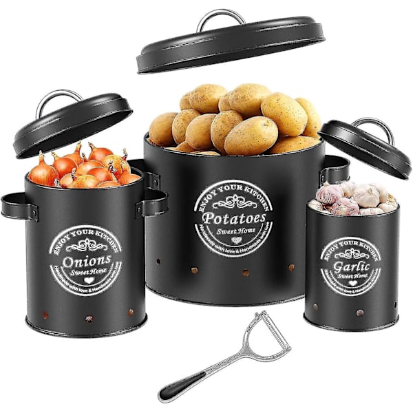 Potatisförvaringslåda: Stor metallförvaringsbehållare för förvaring av potatis och lök. Perfekt förvaringslösning för köket för långtidsförvaring.