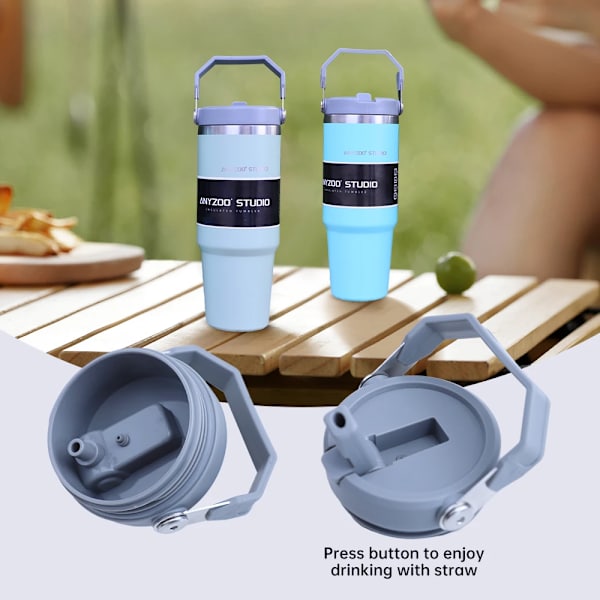30oz termosflaska rostfritt stål med sugrör Bilsport kaffekopp mugg Termos Bärbar resemugg Stor vattenflaska Fitness White 30OZ-900ML