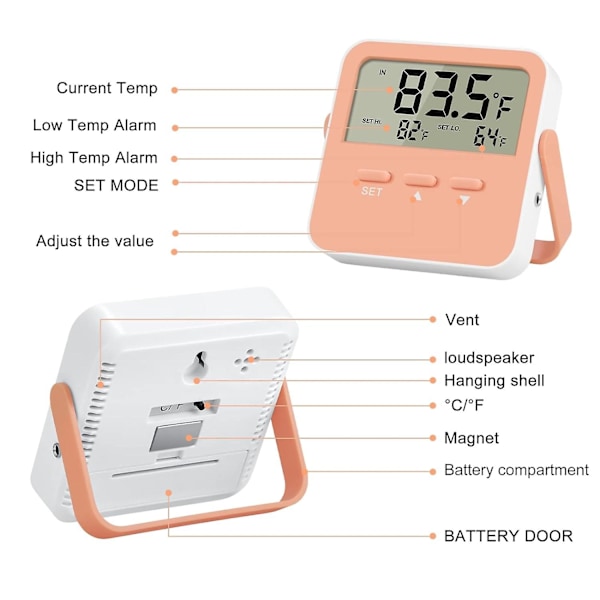 Fryseralarm 2 stk Digital Køleskabs Termometer Alarm Fryser Termometer Alarm Høj Lav Temperatur Alarm Ekstra Sensor