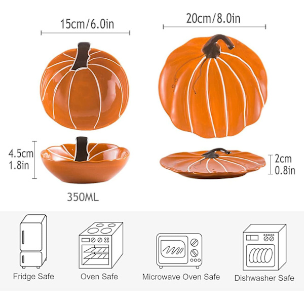 Sæt af Keramiske Salatskåle, Græskarformet Spisepladesæt, Køkkenplader til Snacks, Pasta, Serveringsskåle til Halloween