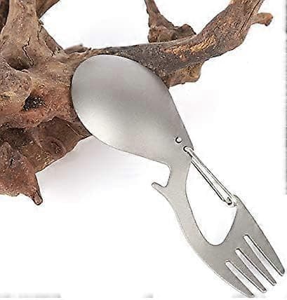 Rustfrit Stål Gaffel - Titanium Ske - Med Flaskeåbner - SølvCamping Spisegrej - Rustfrit Stål, Titanium