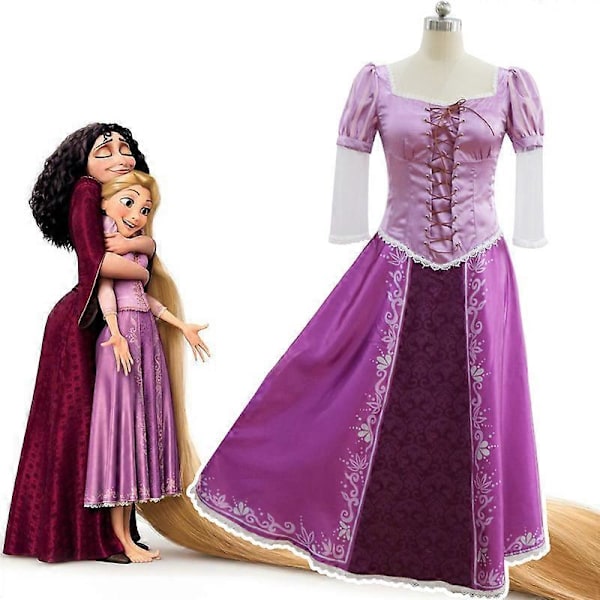 2024 Tangled Rapunzel Cosplay Kostym Vuxen Karneval Uniform Peruk Anime Halloween Kostymer Kvinnor Costume XL