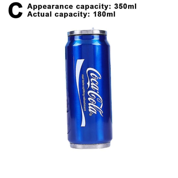 350ml/500ml Coca Cola krus, varm og kold isolering, 304 rustfrit stål termokande, Coke kæmpe vandflaske, tilpasset bil TraBY Actual Capacity 180 Ml Blue