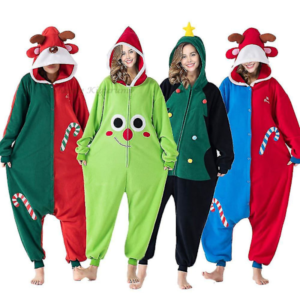 Julepyjamas Enkeltstykke Med Hætte Kvinder Jumpsuits Fleece Julekostume Halloween Kostumer Voksen Onesies Nattøj_1 LFA08 S Height 147*157cm