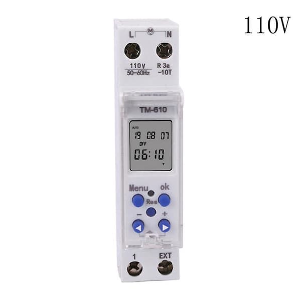 Y5gd tm610 220v/110v timer switch 18mm enkelt modul din skinne lcd digital 7 dage 24 timer programmerbar udgangseffekt 16a