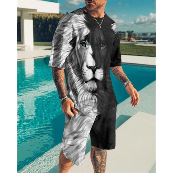 Sommar träningsoverall T-shirt Shorts 2 delar Djur Tiger printed dräkter Sportdräkt Överdimensionerad Casual Streetwear Man Sets Kläder TS1127 M