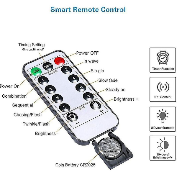 2 x 10m Batteridrevne LED-lyslenker 100 LEDer Timerfunksjon Med Fjernkontroll IP65 Vanntett Innendørs Og Utendørs Dekorasjon Til Jul Bryllup