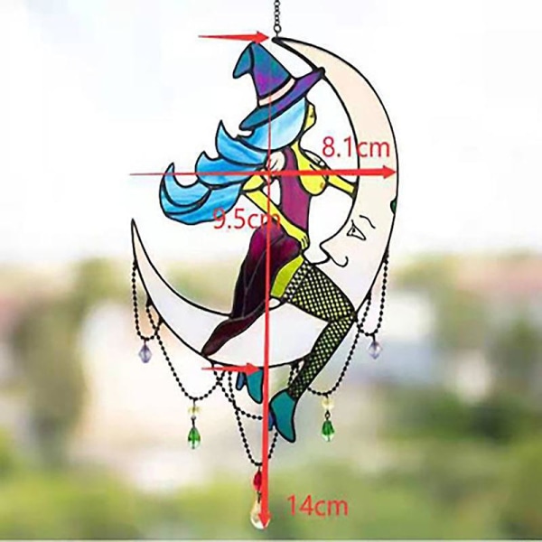 Färgad Akryl Häxa Hängande Solbadande Häxa På Månen Dekoration Färgat Glas Häxa Betterlifefg