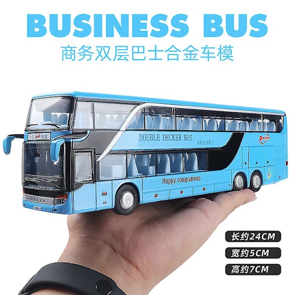 1:32 Högkvalitativ Legering Dubbeldäckare Buss Ljud Ljus Metall Diecast Drag tillbaka Simulation Lyx Sightseeing Bussfordon Barnleksaker [DmS] Blue2