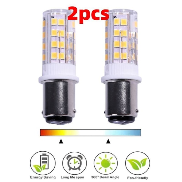 2 stk. Ba15d LED-pærer med dobbelt kontakt SMD2835 220V 51 LED'er Superlys til symaskine PfaffBY Warm White