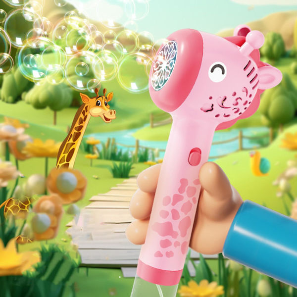 Elektrisk Giraff-Bubbelblåsare med Ljus 10 Hål Cartoon Djur Barn Handhållen Automatisk Bubbelblåsare Maskin Leksak Pojkar Flickor Födelsedagspresent Yellow