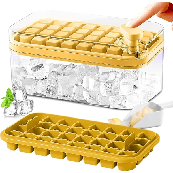 SDIGV Isbitbricka med lock och behållare, 2-pack för frys, 64 st isbitsform (grön) Yellow