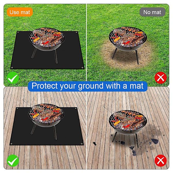 Brannsikker Matte for Peis Svart Gulvbeskytter Teppe for Utested BBQ Grill Røyker