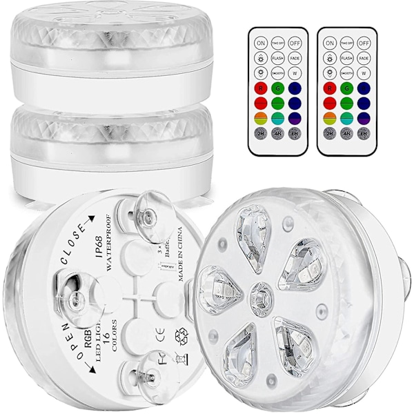 Vattentät LED-nedsänkbar poollampa med RF-fjärrkontroll, timer, 16 LED, sugkopp och magnet för pool, akvarium, vas, fest (4)