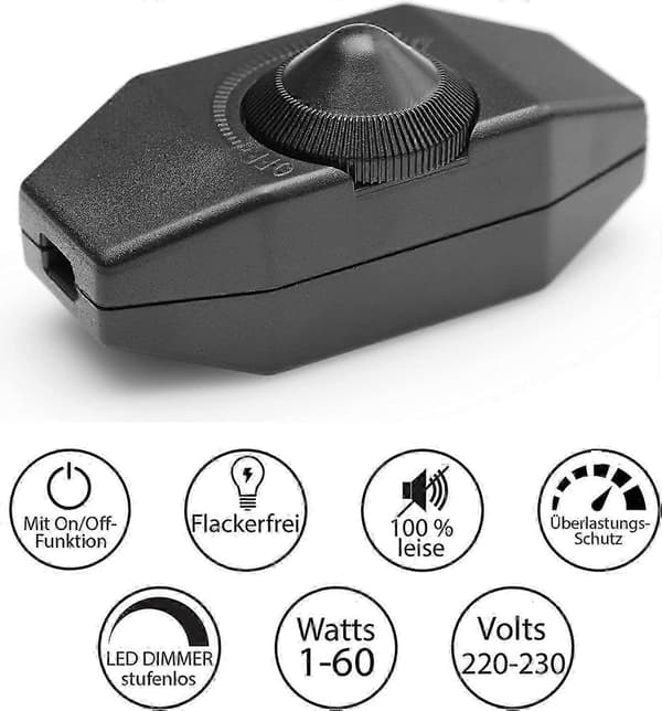 Ljusdimmer, roterande strömbrytare med 220-230V vit kabel, tryckknapp för dimbar LED-utgåva [DB]