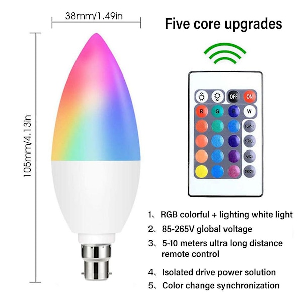 NY RGB LED-färgförändrande smart ljuskälla fjärrkontroll E12/E14/E26/E27/B22 inomhus E14