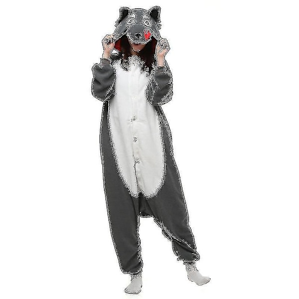 2023-hksng Newway Dyr Voksne Kat Bjørn Haj Onesies Pyjamas Vaskebjørn Kostumer Drage Jumpsuit Julegave Gray Wolf L