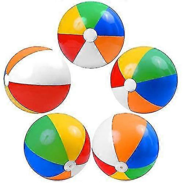 5-pack Strandbollar Regnbåge Uppblåsbara Leksaker 6 Paneler Färger För Poolparty Strandleksaker