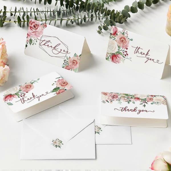 36-pack Rosblommiga Tackkort Bröllop Grattiskort Present Med Kuvert