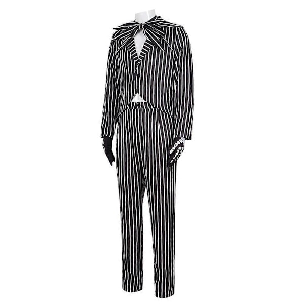 Painajainen Ennen Joulua Jack Skellington Cosplay-asusetti Miehille Raidallinen Puku Halloween-juhliin Hieno Pukeutumisasu 3XL