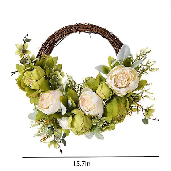 Ny Kunstig Peon Krans Peon Blomsterkrans Forår Sommer Kranser Vinranke Krans Grønne Blade Champagne