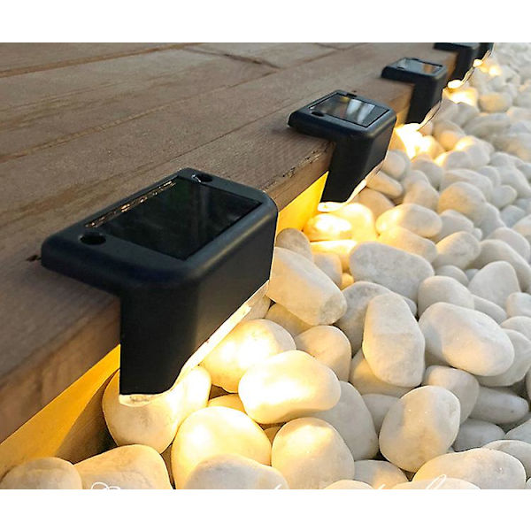 4-pak Solcelled Dæklys LED Soltrappe Lys Vandafvisende Hække Lys Udendørs Trapper Trin Hæk Black Warm light