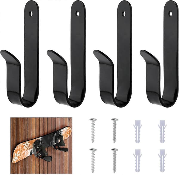 4 stk. Horisontale snowboard-displaystativer, vægmonteringsclips, pladsbesparende design