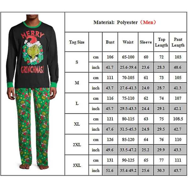 Grinch Familie Matchende Julepyjamas Nattøj Julepyjamas Sæt Men 2XL