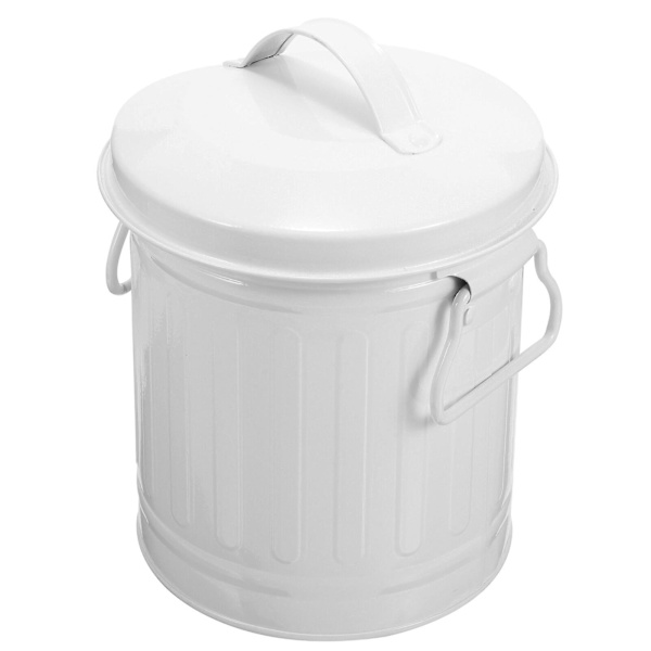 Bordsspand Metal Skraldespand Bordaffaldsbeholder Med Låg Lille Blomst Potte White 19.00X13.00X13.00CM