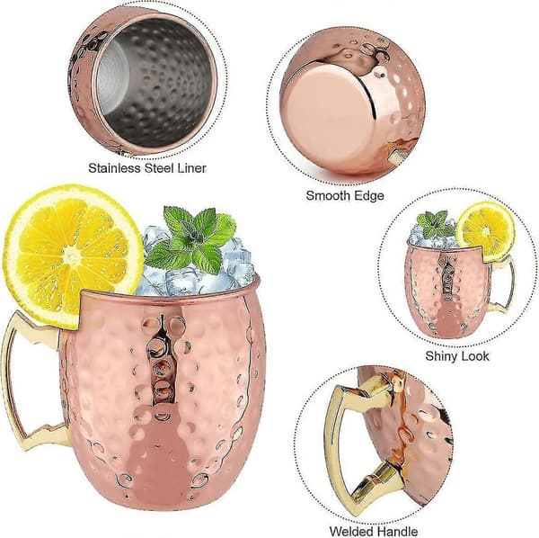 4 Koppar Muggar Set, 16oz - Moscow Mule Koppar Muggar för Cocktail - Presentset